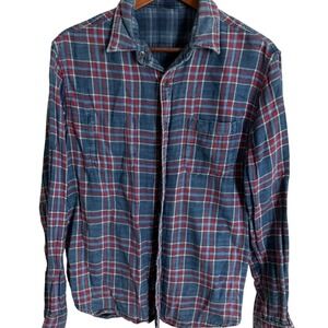 Faherty Brand Mens Reversible Plaid Flannel Shirt Blue Red Long Sleeve Regular M